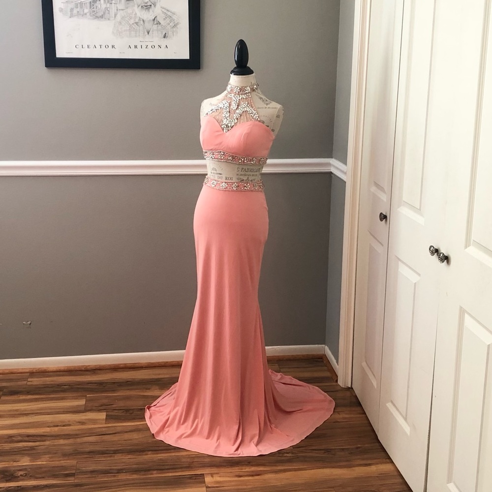 🔴FINAL CLEARANCE NEW ALYCE PARIS SZ 6 PINK CORAL TWO PIECE BEAD ILLUSION GOWN - Picture 2 of 15
